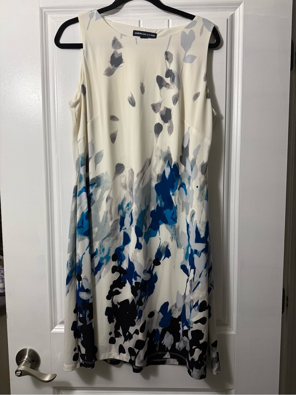 American Living Cream Midi Dress with Blue and Gray Floral Print